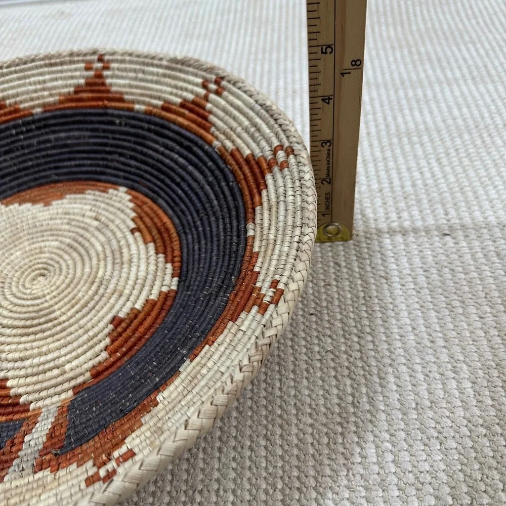 Handmade Woven Basket Bowl Wall Decor Geometric Sunburst Terracotta 14.5in‎